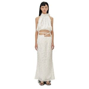 PANN Halter Glitter Top & Maxi Skirt Set, Ivory